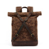 Waxed Canvas Backpack with Genuine Leather and Roll Top Design