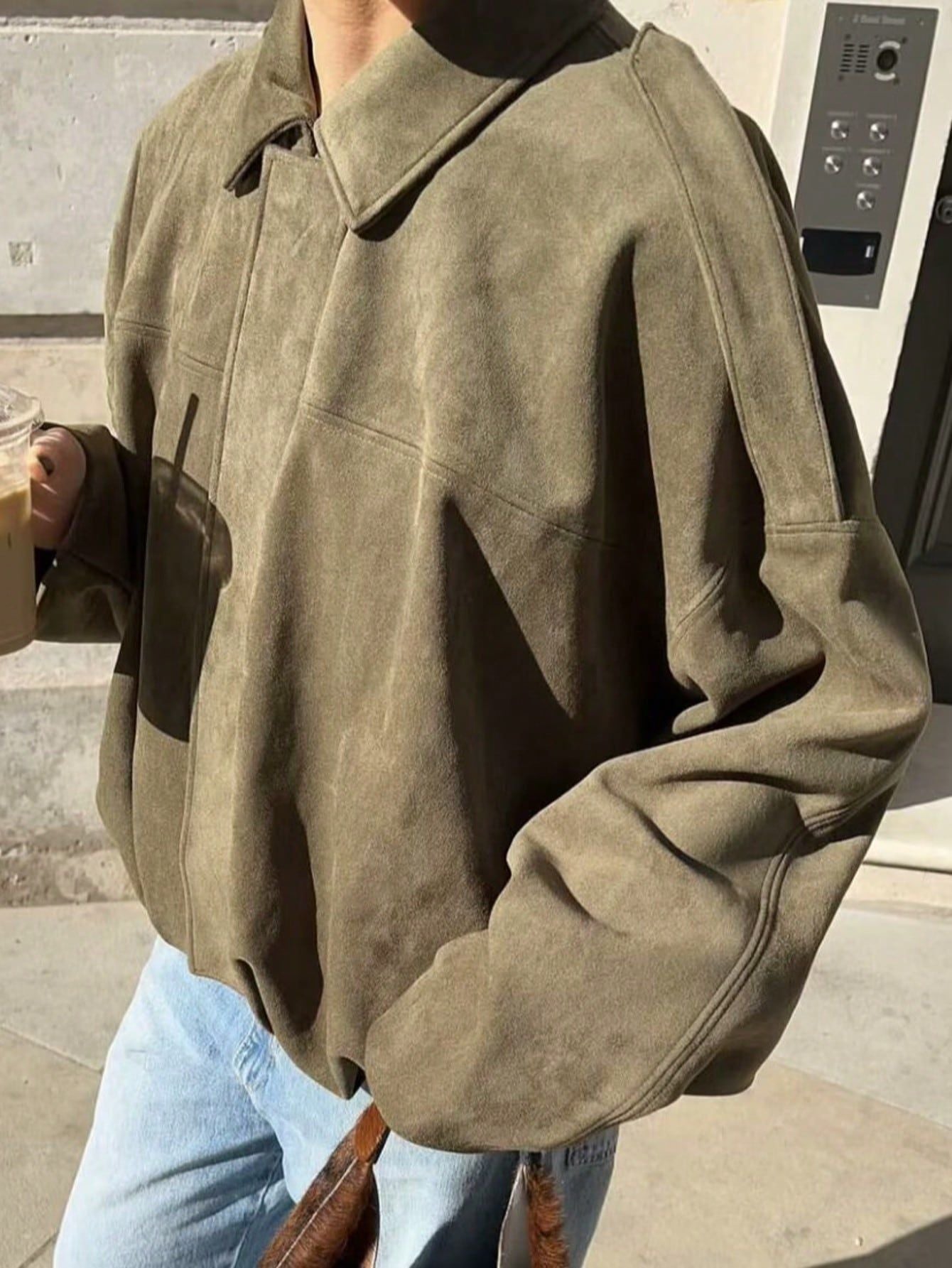 Women Faux Suede Textured Pilot Jacket Oversized