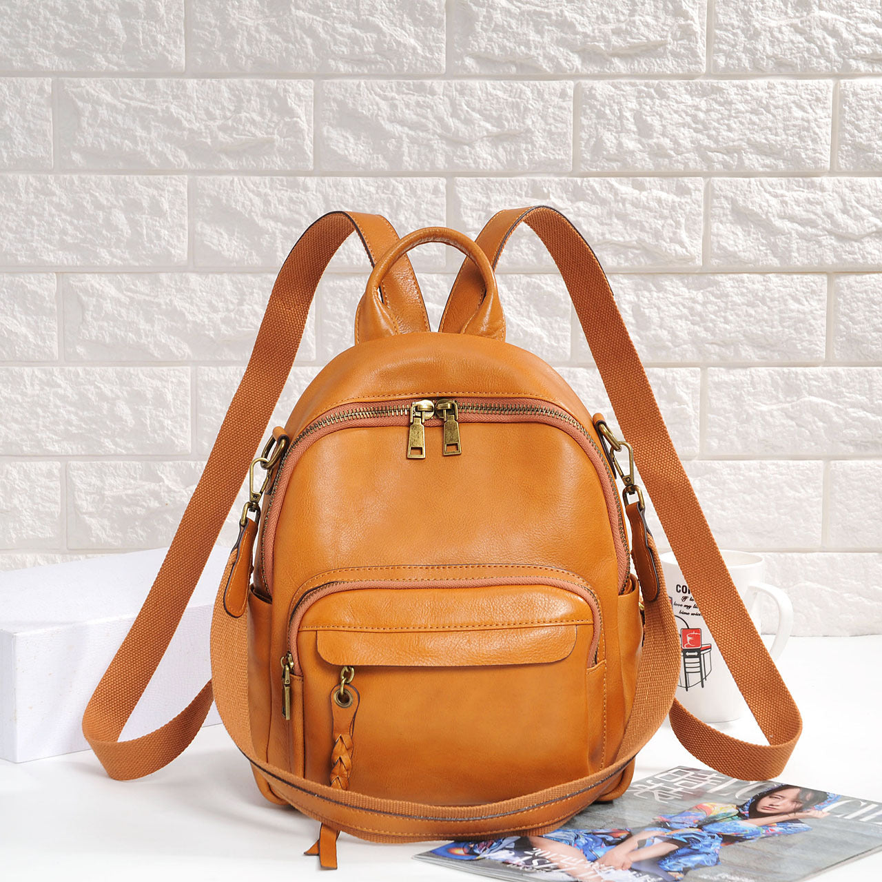 Real leather backpack for women