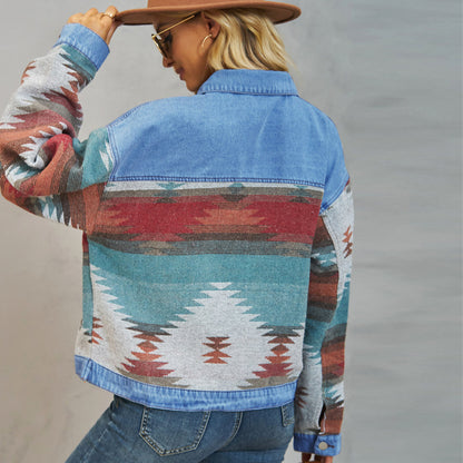 Hard Washed Oversized Cropped Denim Jacket for Women