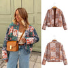 Women Patchwork Floral Print Woven Coat Quilted Polyester Jacket
