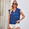 flap pocket denim vest women