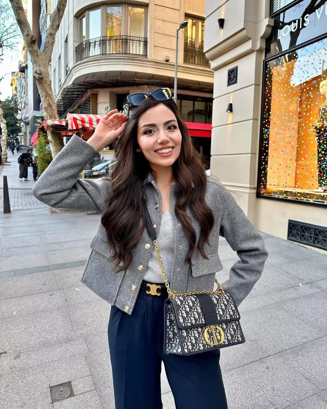 Women’s Wool Blend Cropped Jacket with Gold Metal Buttons