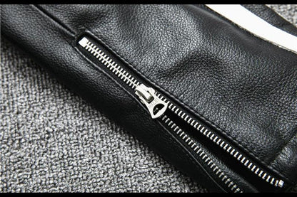 Men’s Genuine Leather Biker Jacket with Racing Stripes