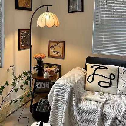 French retro arc floor lamp with shelves and dimming