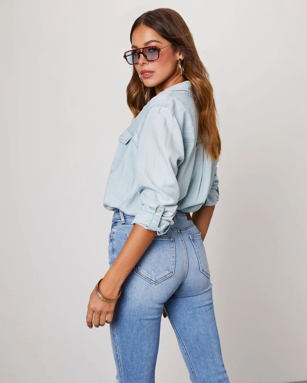 Lightweight Denim Shirt Women Long Sleeve