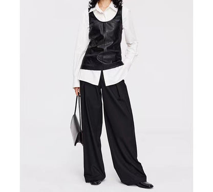 Women Genuine Leather Vest Biker Layered Tank