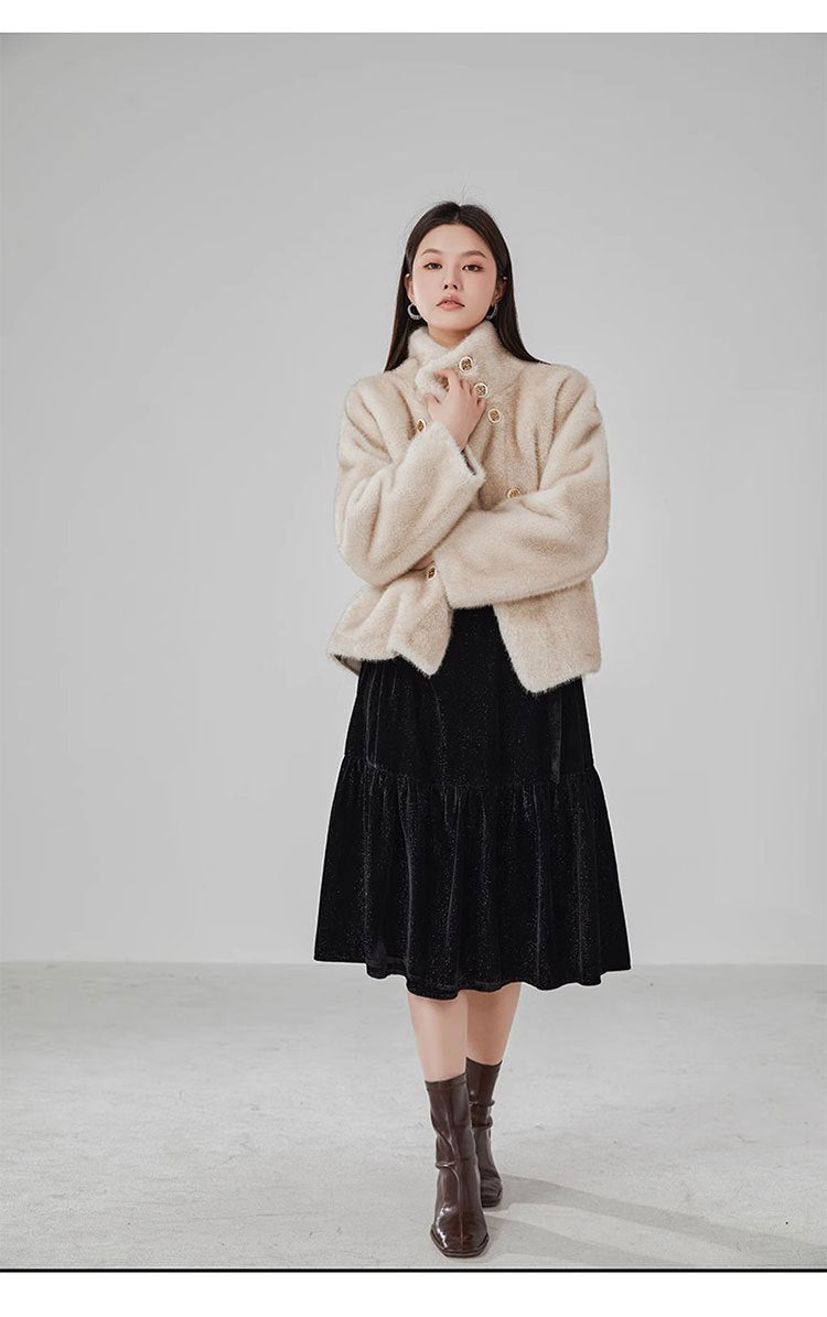 Short Mink Fur Coat Women Double Breasted Winter Jacket