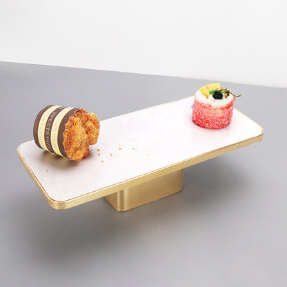 Rectangular Marble Metal Fruit Plate with Gold Base