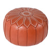 Round Faux Leather Pouf Ottoman Cover with Pumpkin Stitching