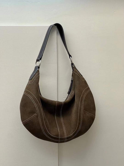 Suede Leather Underarm Crescent Shoulder Bag