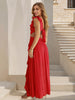 Red Ruffle Cutout Maxi Dress with Front Slit