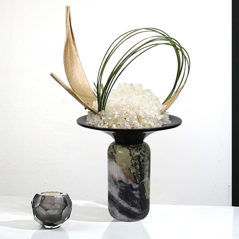 Natural Marble Round Flower Vase Modern Hotel & Home Table Decoration