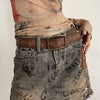 Vintage Printed Faux Leather Belt for Women