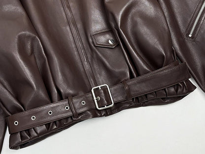Women Oversized Leather Motorcycle Jacket