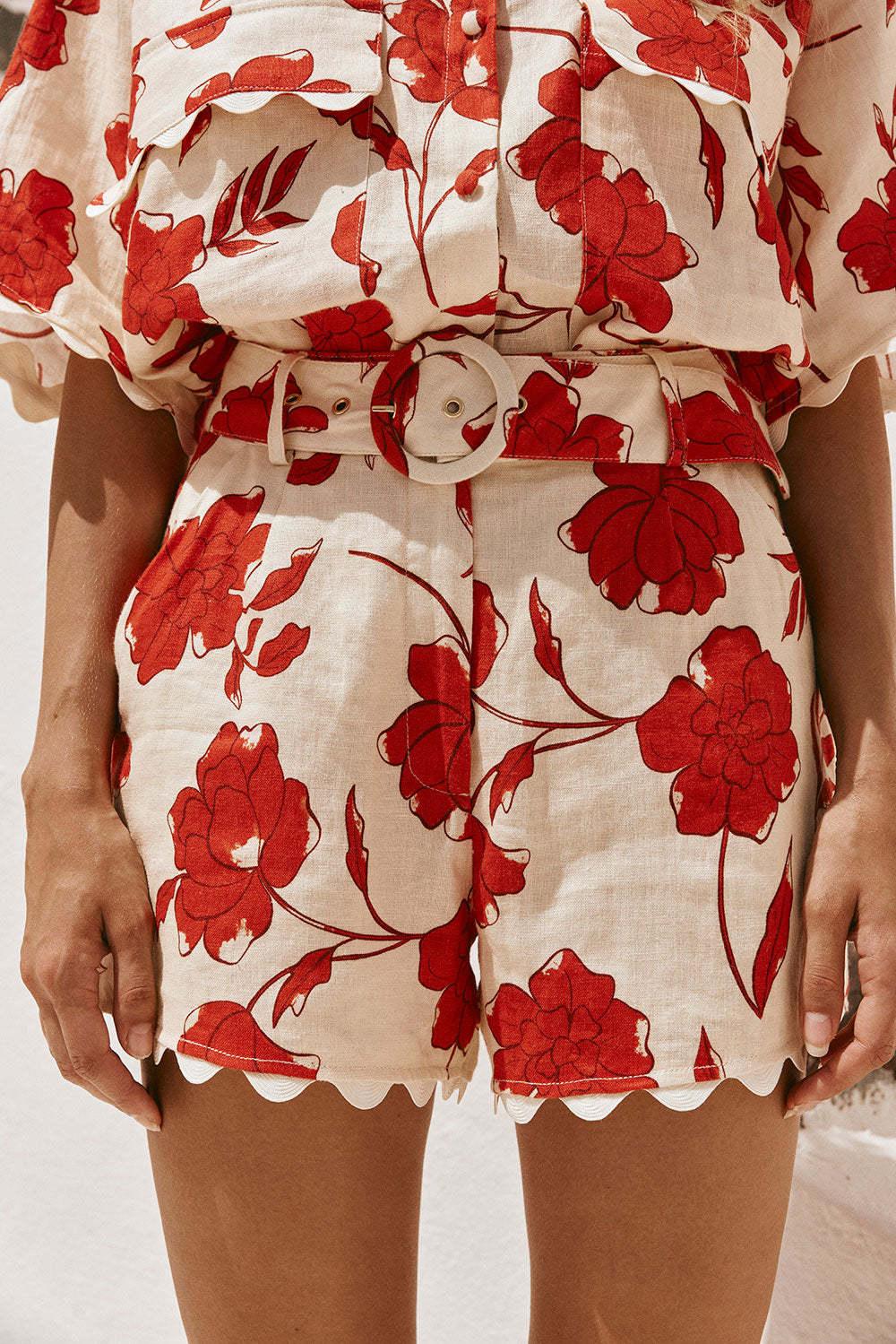 Red floral two piece beach vacation outfit