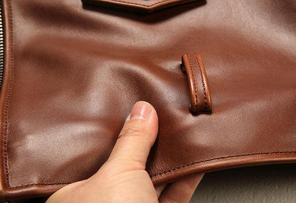 Men’s Oily Brown Waxed Cowhide Biker Jacket