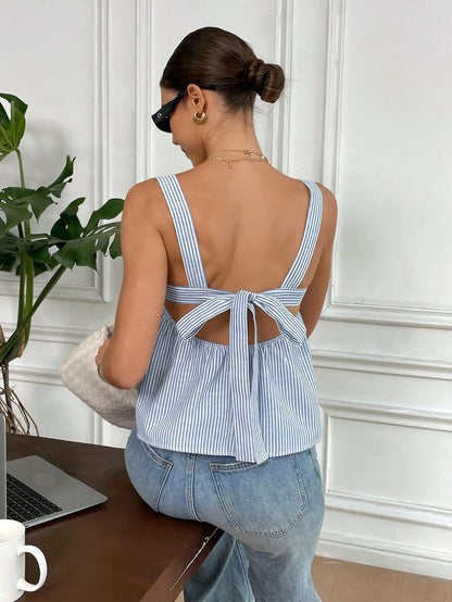 Knotted Back Striped Blouse
