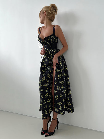 Side Split Maxi Dress Floral Off Shoulder Beach Outfit