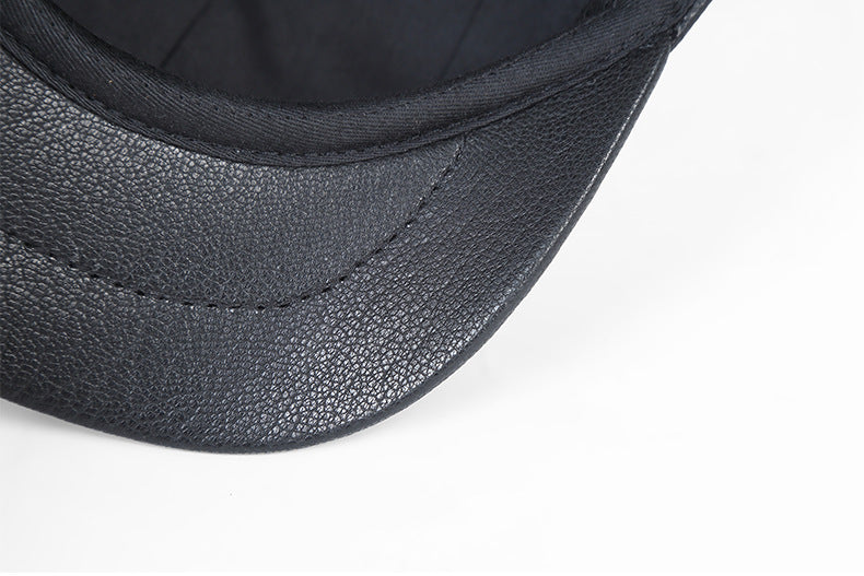 Men's leather newsboy cap with sheepskin