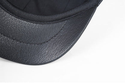 Men's leather newsboy cap with sheepskin