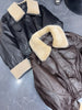 Womens waxed leather down aviator bomber jacket