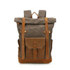 Canvas Backpack with Roll Top, Brown Trim and Organized Storage