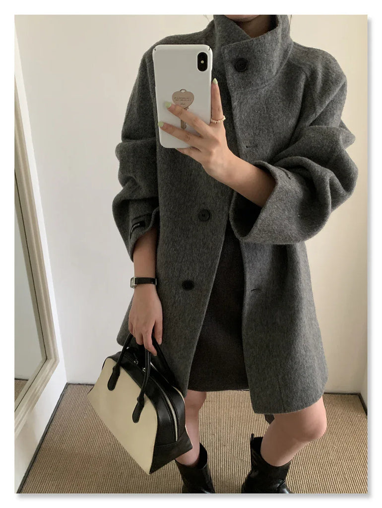 Double-Faced Wool Stand Collar Short Coat