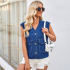 flap pocket denim vest women