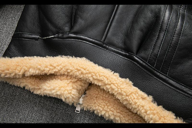 Men Real Sheepskin Shearling Aviator Jacket Winter Coat