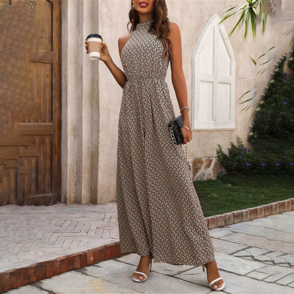 Women’s Halter Neck Wide Leg Jumpsuit Sleeveless High Collar