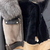 Women Real Fur Bomber Jacket Genuine Sheepskin with Fox Fur Collar