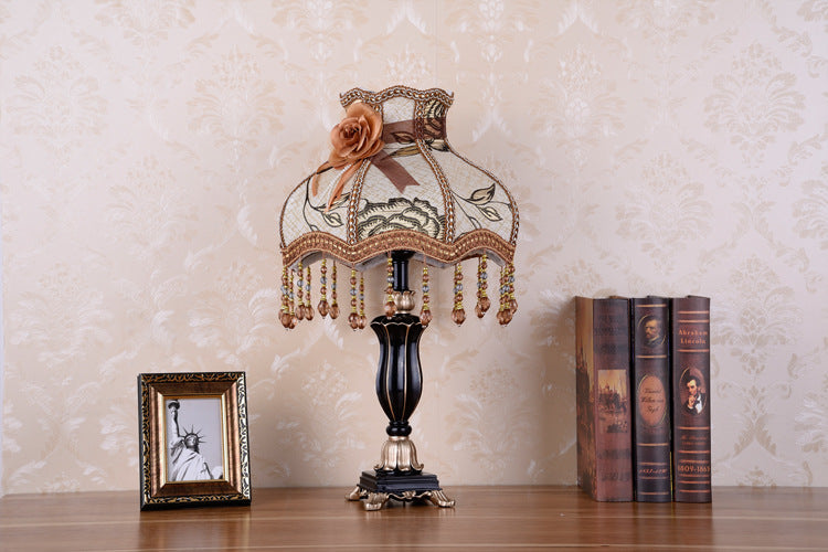European fabric bedside table lamp black gold