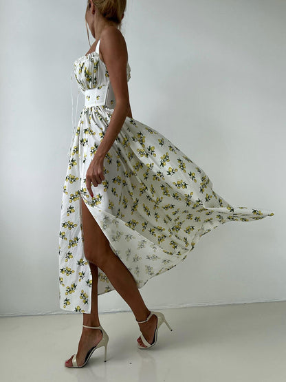 Side Split Maxi Dress Floral Off Shoulder Beach Outfit