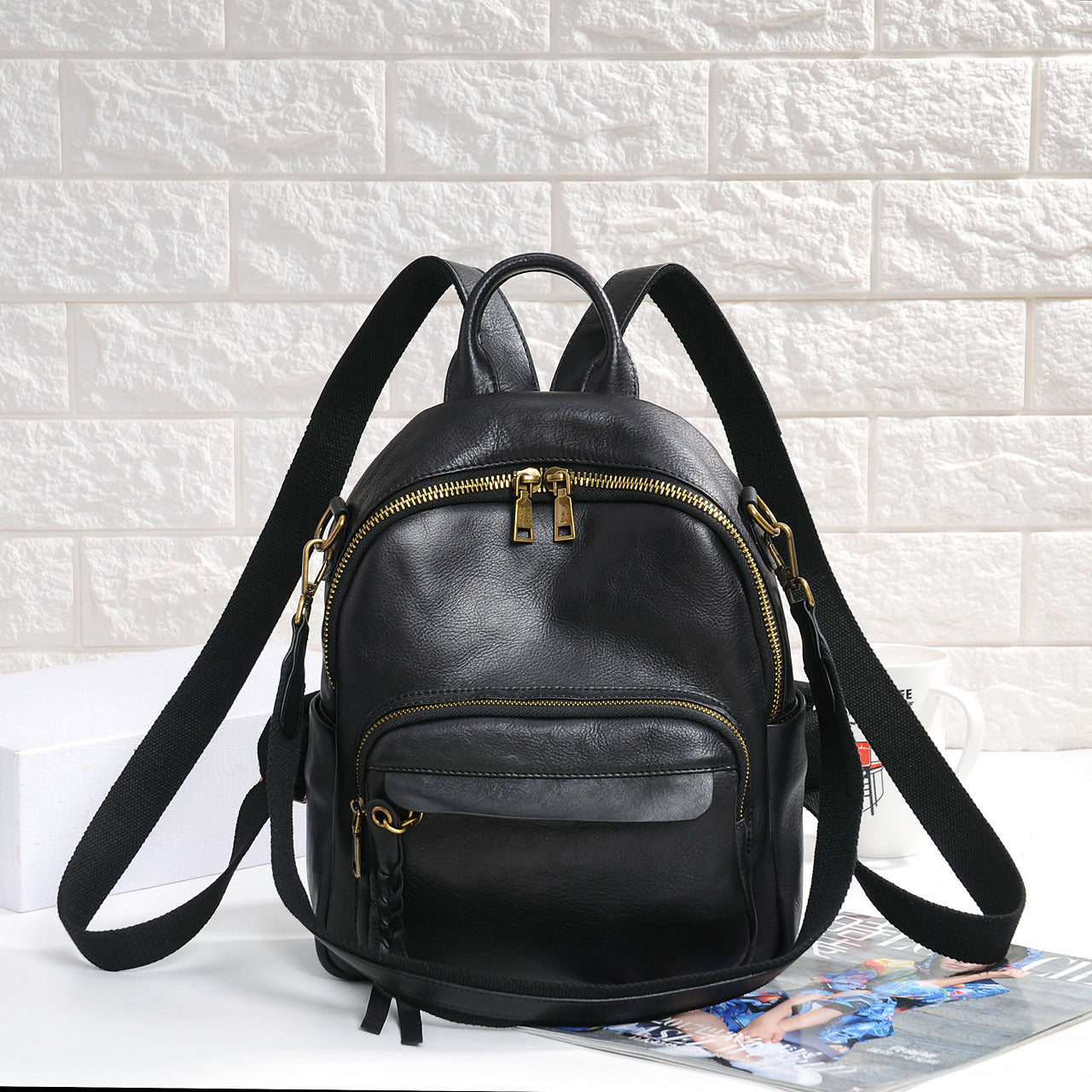 Real leather backpack for women