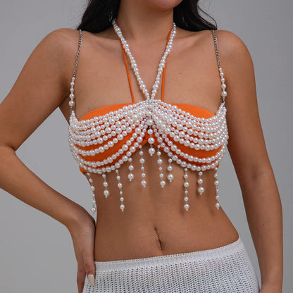 Multi-Layer Faux Pearl Bikini Chest Chain Set