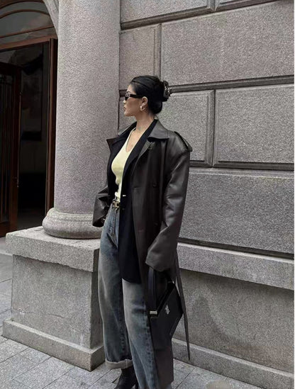 Over the Knee Faux Leather Women Long Coat