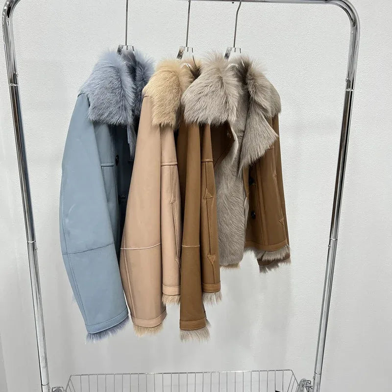 Women’s Short Shearling Leather Bomber Jacket