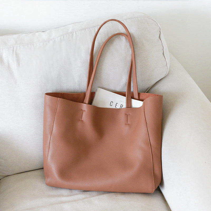 Women Genuine Leather Large Office Tote Bag With Zipper