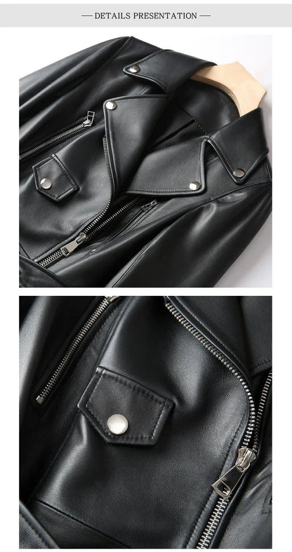 Women long leather trench motorcycle coat - Boho Living Room