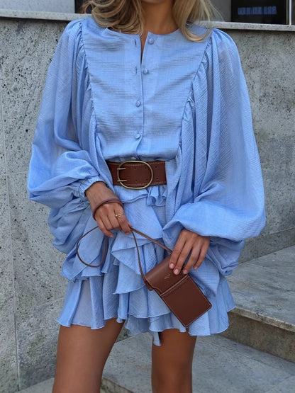 Layered ruffle lantern sleeve mini dress 2 S