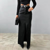 High Waist Leather Slit Straight Skirt