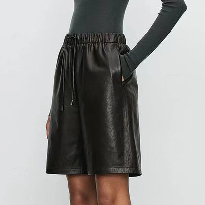 Women’s Genuine Leather Shorts With Elastic Waist