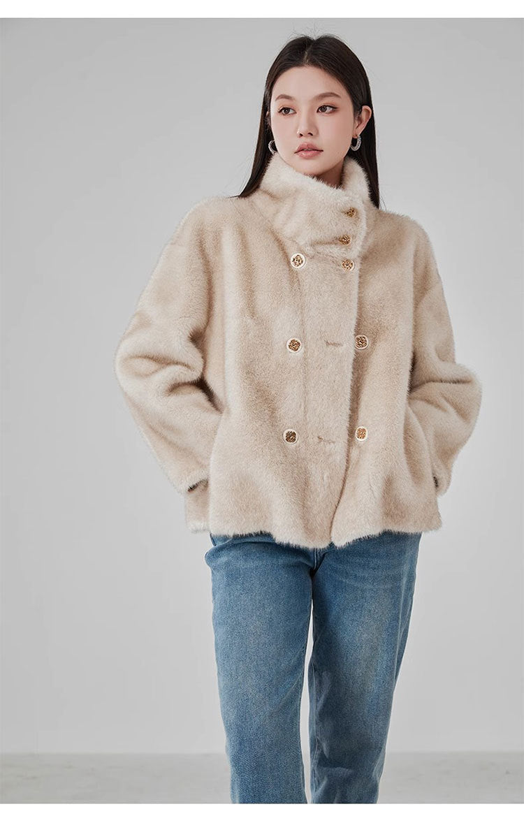 Short Mink Fur Coat Women Double Breasted Winter Jacket