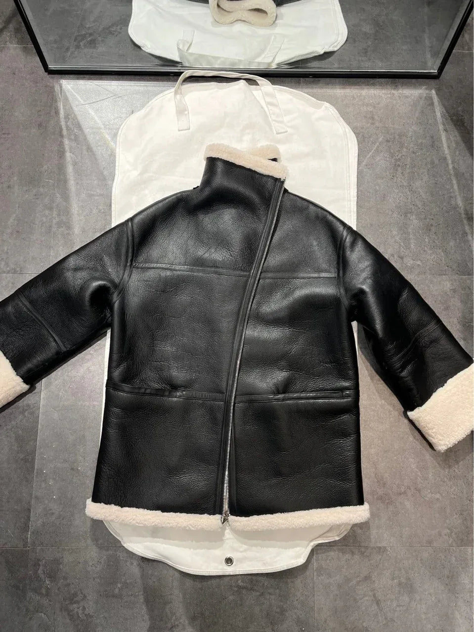 Women Genuine Leather Jacket with Real Fur Bomber Style