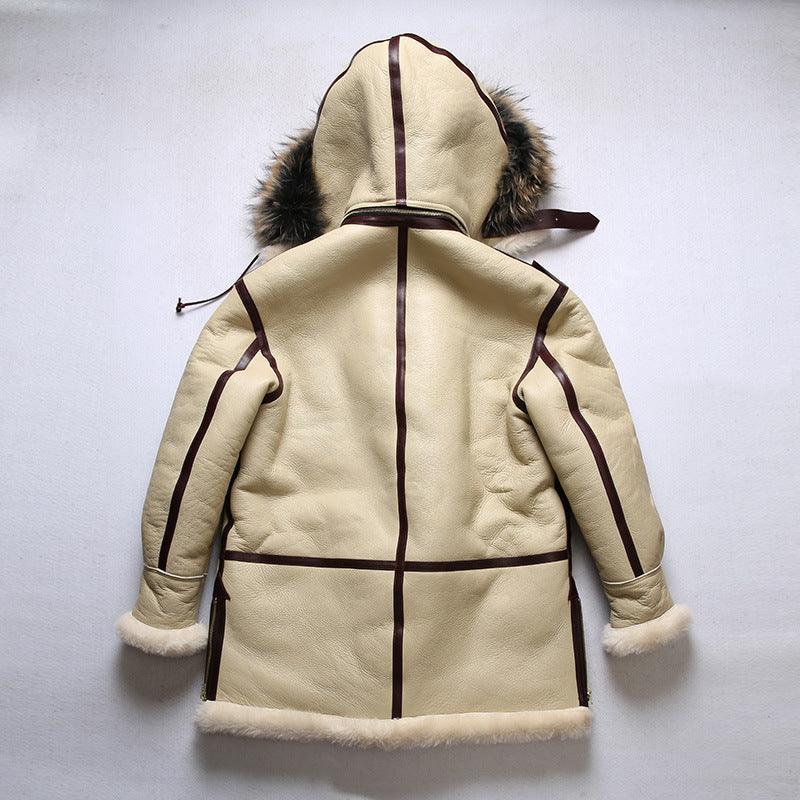 Men Real Sheepskin Shearling Flight Long Jacket Aviator