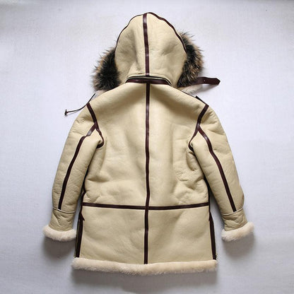 Men Real Sheepskin Shearling Flight Long Jacket Aviator