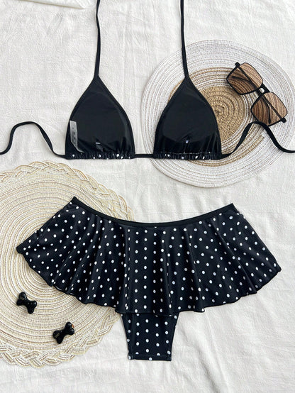 Women’s Triangle Bikini Set with Skirted Bottom