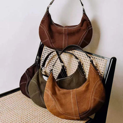 Suede Leather Underarm Crescent Shoulder Bag