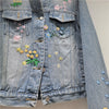 Women’s Embroidered Floral Sequin Denim Jacket Short Fit